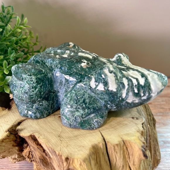 Moss Agate Frog Carving Crystal - Picture 3 of 4